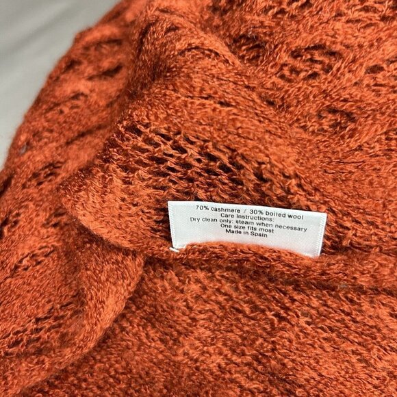 Blue Pacific Cashmere and Boiled Wool Open Knit Scarf Shawl One-Size Rust Color - Picture 9 of 9
